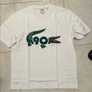 Lacoste White Tee with Green and Red Crocodile Design